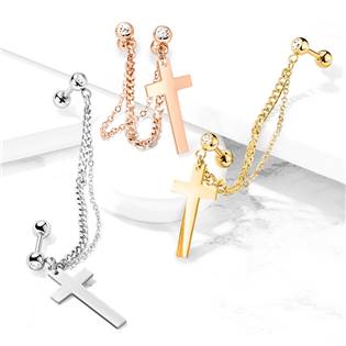 CP1067-ST Cartilage piercing do ucha s řetízkem, křížek
