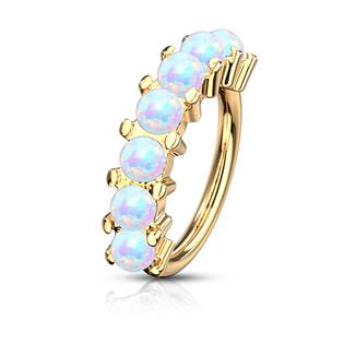 K01049-W Zlacený piercing kruh s opály, 1,0 x 10 mm