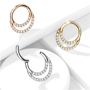 K01063ST-1206 Piercing kruh segment, čiré kameny, 1,2 x 6 mm