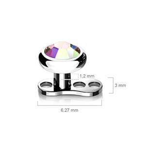 MD028AB-04 Kompletní microdermal piercing 1,2 mm - duhový kamínek 4 mm