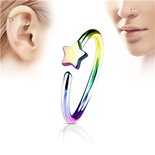 N0053-W Duhový piercing do nosu/ucha kruh s hvězdou