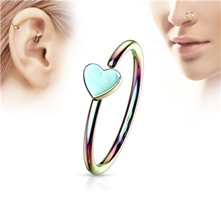 N0054-W Duhový piercing do nosu/ucha kruh se srdíčkem