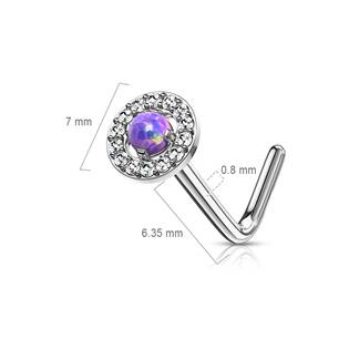 N0092-A Zahnutý piercing do nosu - fialový opál