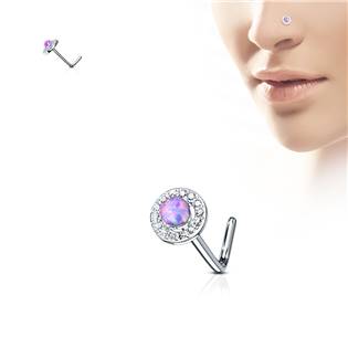 N0092-A Zahnutý piercing do nosu - fialový opál
