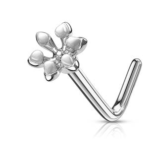 N0129-WH Zahnutý piercing do nosu kytička