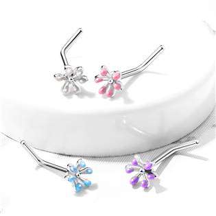N0129-WH Zahnutý piercing do nosu kytička