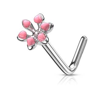 N0129-WH Zahnutý piercing do nosu kytička
