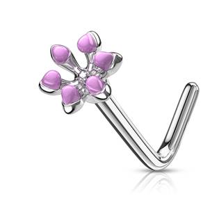 N0129-WH Zahnutý piercing do nosu kytička