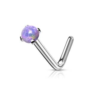 N0143-OP17 Zahnutý piercing do nosu - opál