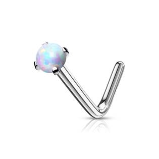 N0143-OP38 Zahnutý piercing do nosu - opál