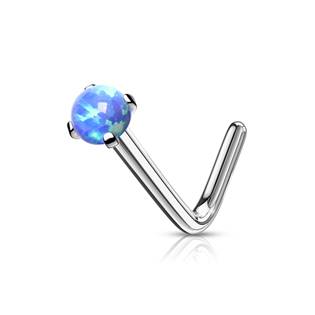 N0143-OP38 Zahnutý piercing do nosu - opál