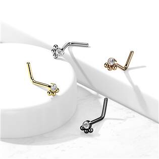 N0162-ST Zahnutý piercing do nosu se zirkonem