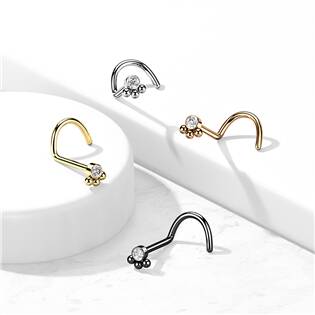 N0165-ST Zahnutý piercing do nosu se zirkonem