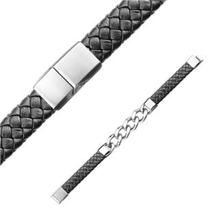 NR1222-21 Kožený náramek s řetězem, délka 21,5 cm