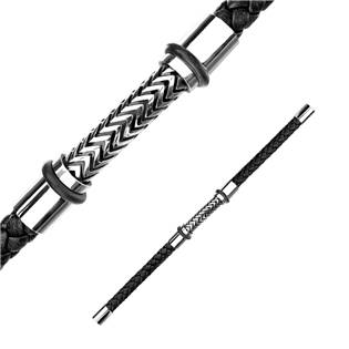 NR1227-21 Kožený náramek s ocelovými komponenty, délka 21,5 cm