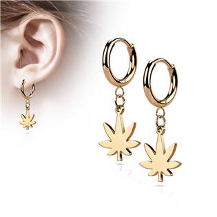 OPN1822-RD Zlacené ocelové náušnice - list marihuany