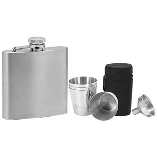 97076 Ocelová kapesní lahev - placatka 180ml + 4 kalíšky 30ml a trychtýřek