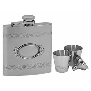 97049 Ocelová kapesní lahev - placatka 180ml + 2 kalíšky 30ml a trychtýřek