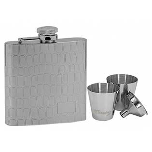 97053 Ocelová kapesní lahev - placatka 180ml + 2 kalíšky 30ml a trychtýřek