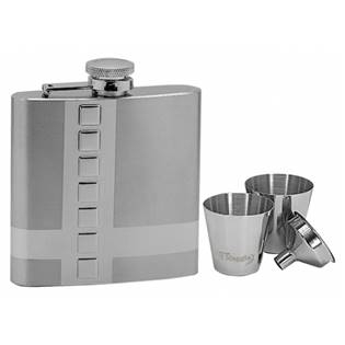 97058 Ocelová kapesní lahev - placatka 180ml + 2 kalíšky 30ml a trychtýřek
