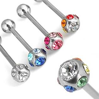 PJ01057-B Piercing do jazyku - kulička zdobená kamínky