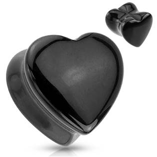 PL01151-08 Plug do ucha srdce - černý onyx