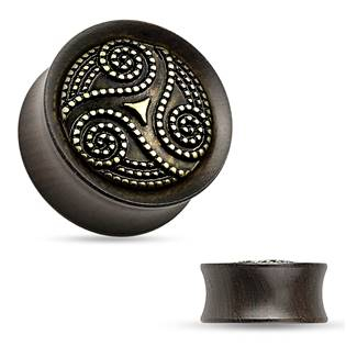 PL01172-19 Dřevěný plug do ucha Ebony Wood s ornamenty