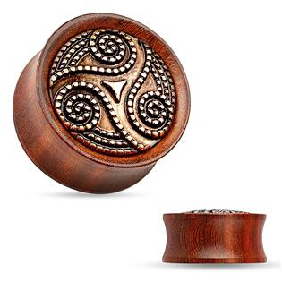 PL01173-16 Dřevěný plug do ucha Rose Wood s ornamenty