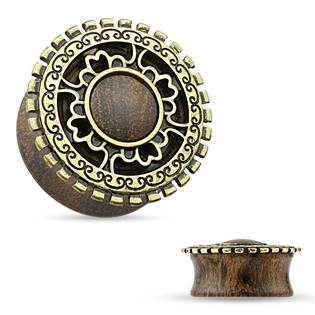 PL01194-14 Dřevěný plug do ucha s ornamenty