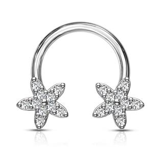 PV1018-ST Piercing - podkova s kytičkami, čiré kamínky