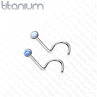 TIT1059-OP17 Zahnutý piercing do nosu - titan, opál 2 mm