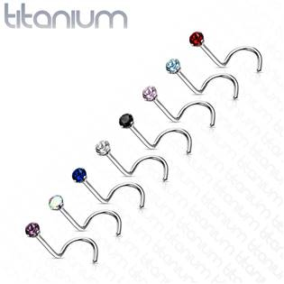 TIT1063B-020 Zahnutý piercing do nosu - titan, kamínek 2 mm