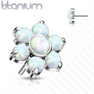 TIT1212-OP17 Kytička k PUSH IN piercing do nosu TITAN, bílý opál