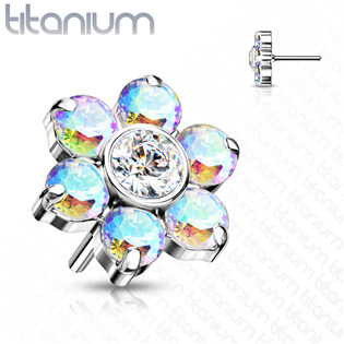 TIT1213-AB Kytička k PUSH IN piercing do nosu TITAN, čiré zirkony