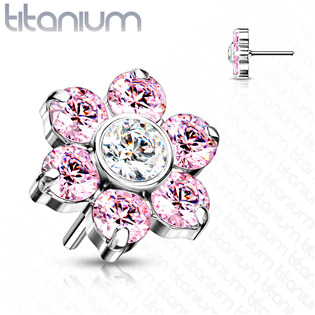 TIT1213-P Kytička k PUSH IN piercing do nosu TITAN, růžové zirkony