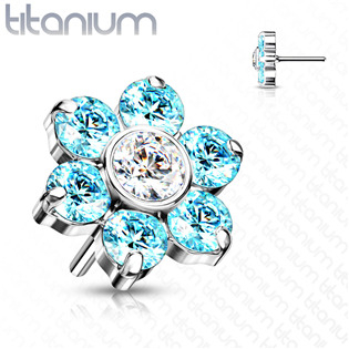 TIT1213-Q Kytička k PUSH IN piercing do nosu TITAN, tyrkysové zirkony