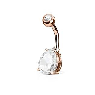 WP01048-RDC Zlacený piercing do pupíku kapka, čirý kámen 10 mm