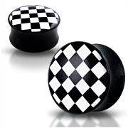 PL01023-24 Akrylátový plug do ucha šachovnice - průměr 24 mm