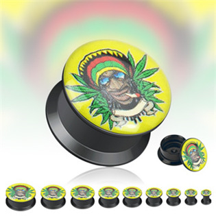 PL01054-14 Akrylátový plug do ucha "rastaman"