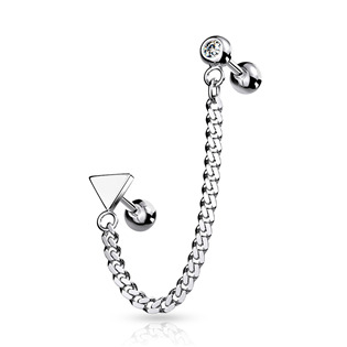 CP1065-TRA Cartilage piercing do ucha s řetízkem, trojúhelník