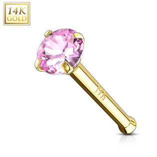 ZL01126P-YG Zlatý piercing do nosu - růžový zirkon, Au 585/1000