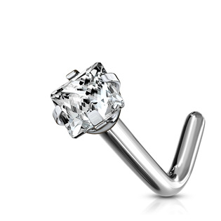 TIT1040-C Zahnutý piercing do nosu - titan, čirý kamínek