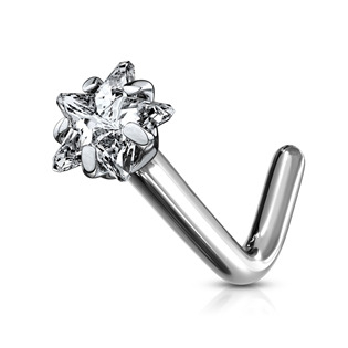 TIT1041-C Zahnutý piercing do nosu - titan hvězda, čirý kamínek