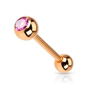 PJ0002-P Pozlacený piercing do jazyku - růžový kamínek