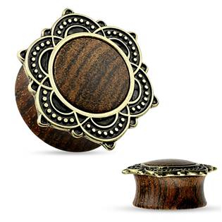 PL01190-12 Dřevěný plug do ucha Rose Wood s ornamenty