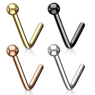 N0075-ST Zahnutý piercing do nosu kulička