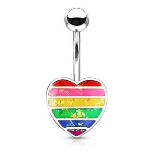 WP01332-AB Piercing do pupíku, srdíčko s proužky