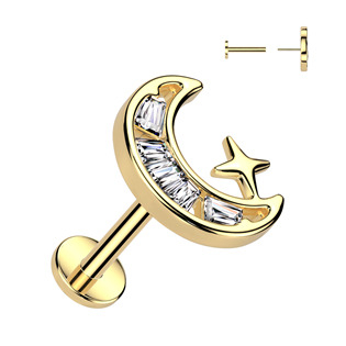 LB046-GDC Zlacená labreta - PUSH IN piercing do brady