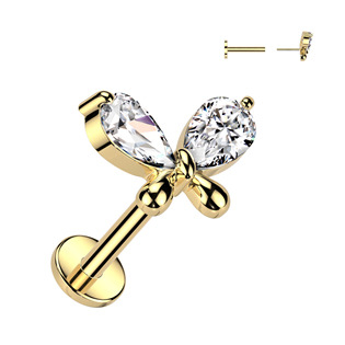 LB047-GD Zlacená labreta - PUSH IN piercing do brady