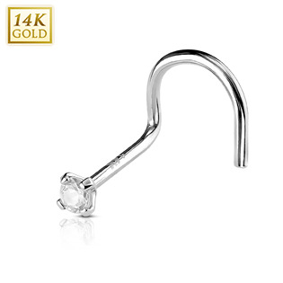 ZL01127C-WG Zlatý piercing do nosu, čirý zirkon, Au 585/1000